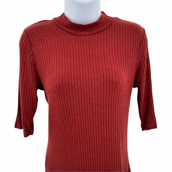 Living Doll Red Mock Neck Ribbed Knit Top L - Picture 3 of 7
